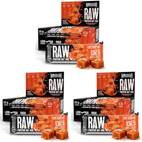 Warrior Raw Protein Bars – 20g Protein Per Bar – High Protein Snack Bars Multipack (12 or 24 Bars, 75g Each) – Low Sugar, High Fibre Breakfast & Meal Replacement Bar – Variety Pack Flapjack