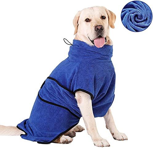 HAPPY HACHI Hunde Bademantel Mikrofaser Badetuch Hundebademantel Waschbare Super Saugfähig Feuchtigkeit Schnell Trocknend Handtuch Strandtuch für Kleine Mittlere und Große Hund Katze (Blau, M)