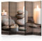 decomonkey Paravent Raumteiler Innen Zen Spa 225x172 cm 5 Teilig Einseitig Room Divider Wall Raumteiler Stehend Trennwand Sichtschutz Spanische Wand Sichtschutzwand Wohnzimmer Holz Orient Stein