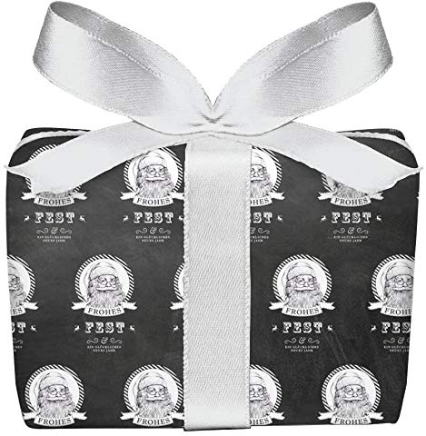 5er Set Weihnachts Geschenkpapier Bögen Weihnachtsmann Nikolaus schwarz weiß Kreidetafel Look zu Weihnachten & Adventszeit, für Geschenke, Adventskalender Format 50 x 70 cm