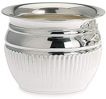 Übertopf Ø 10 cm & 9 cm hoch - kleiner versilberter Pflanzübertopf aus Metall im Queen-Anne-Stil, rund & anlaufgeschützt mit Fadendekor, dekoratives Pflanzgefäß für Wohndeko & Geschenkidee