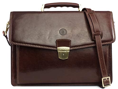 Giudi ® Aktentasche Laptoptasche Leder Braun Klassisch Vintage Retro Aktenkoffer Businesstasche Groß Laptop-Fach Schultergurt Umhängetasche Diplomatentasche