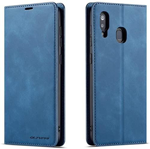 QLTYPRI Case for Samsung Galaxy A20E, Premium PU Leather Cover TPU Bumper with Card Holder Kickstand Hidden Magnetic Adsorption Flip Wallet Case Cover for Samsung Galaxy A20E - Blue