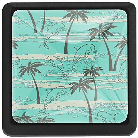 EZIOLY Eckige Küchengriffe, Delfine und Palmen, für Schränke und Kommode, 3 Stück