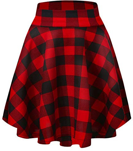 Damen Elegante Elastische Taille Ausgestellte A-Linie Midi Rock Basic Uniform Plissee Skater Röcke(L, 11)