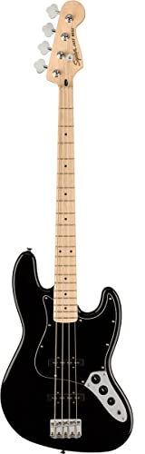Squier by Fender Affinity Series Jazz Bass-Gitarre, Griffbrett aus Ahorn, Schlagbrett schwarz, schwarz, Inklusive kostenloser virtueller Kurse auf Fender Play