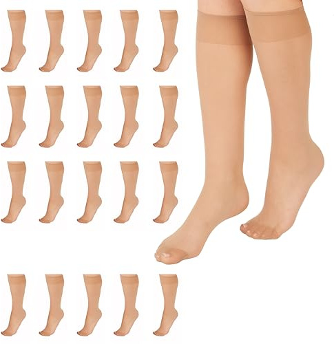 L'eggs Everyday Knee High Stockings, Reinforced Toe, 100% Nylon, Nude, One Size (Pack of 20)
