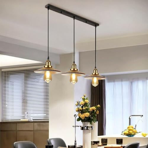 LEDSone Lighting Industrial Loft Bar 3 Way Pendant Light Fittings, | Vintage Triple Hanging Pendant Ceiling Lights for Kitchen Island Living Room Dining Room