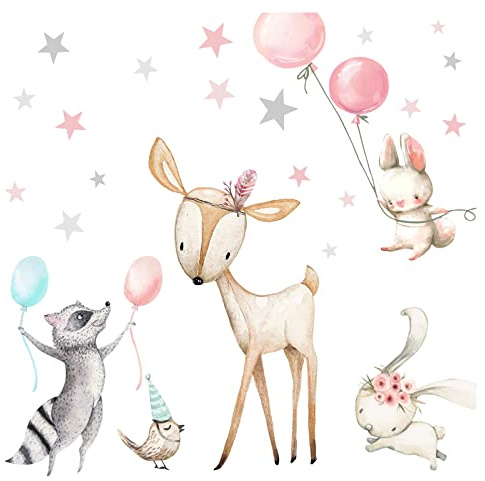 Little Deco Wandsticker Wandaufkleber Wandtattoo Kinderzimmer Mädchen Waldtiere I Wandbild 79 x 48 cm (BxH) I Spielzimmer Wanddeko Babyzimmer Kleinbild DL644