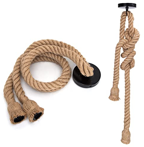 Aigostar E27 Cuerda de Cáñamo de Doble Cabeza de Lámpara Colgante,DIY Lámpara de Araña Estar Restaurante Luces Colgantes,para Cafeterías, Restaurantes, Bares