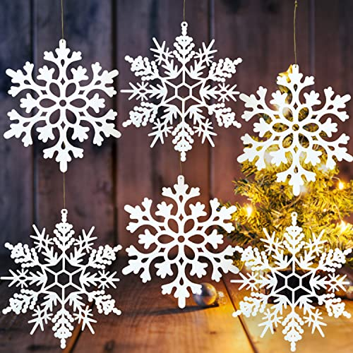6 grandi fiocchi di neve bianchi ornamenti 30,5 cm grandi fiocchi di neve in plastica glitterata per inverno interni ed esterni albero di Natale finestre decorazioni per la stanza giganti fiocchi di