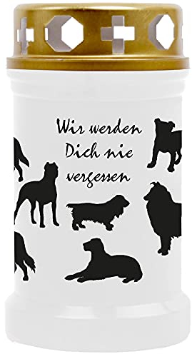 Grabkerze Grablicht (Hunde) - ca 48h / 2 Tage Brenndauer je Kerze (14,5cm, Ø 7cm) - viele versch. Designs