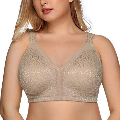 DotVol Reggiseno Base in Pizzo e Taglia Grossa Coppa Completa Non Schiuma Reggiseno Senza Fili Marrone 4G