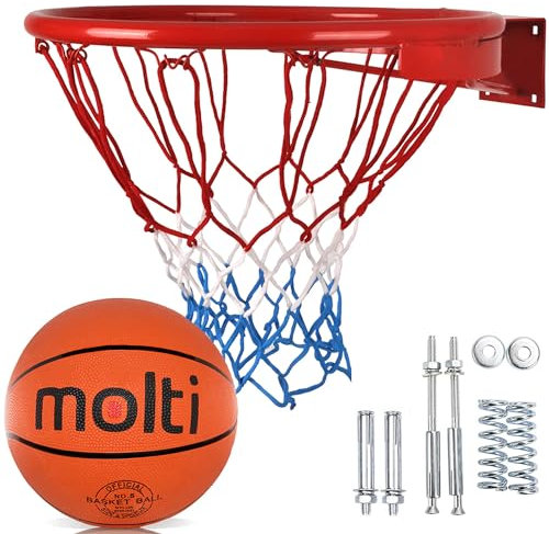 molti Basketballkorb Ø 45cm mit Ball #5 | Wandmontage Basketball Set Basketballring mit Netz | Outdoor & Indoor