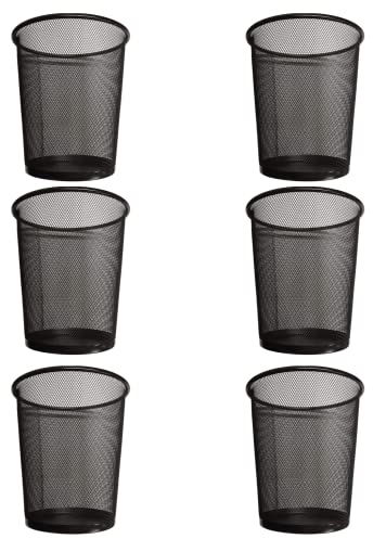 Zuvo Pack of 6 Circular Mesh Waste Paper Bin, Lightweight Waste Basket Garbage Can, Metal Trash Bin Ideal for Kitchen Home Office Dorm Room Living Room Desk Bedroom (Black)