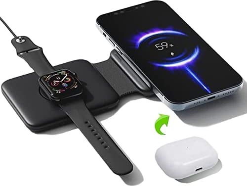 Wireless Charger, BAMEEY Mag-Safe Duo Charger, Foldable Duo Wireless Charging Pad, Portable 2 in 1 Foldable Charging Dock for Samsung S22/S21 & Iphone 14/13/12, iWatch7/6/5/4/3/2 Airpods2/3/Pro(Black)