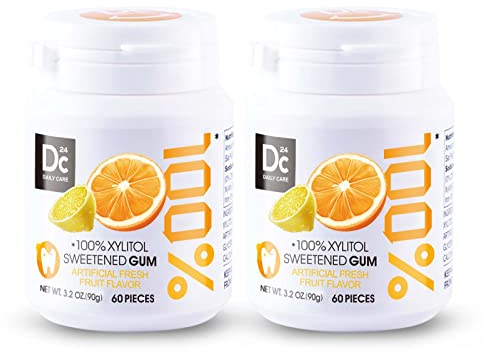 DC24 DAILY CARE 100% Xylit Kaugummi Frucht, zuckerfrei & vegan ohne Titandioxid ohne Aspartam, 2 x 60 Stk Dose, BigPack mit 120 Kaugummis
