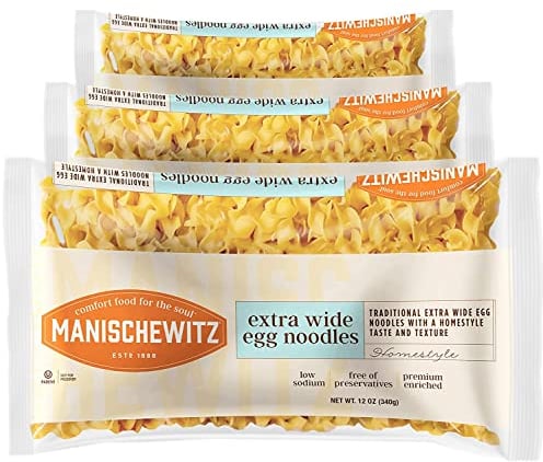 Manischewitz Traditional Extra Wide Egg Noodles 340g (Pack of 3), Homestyle Taste & Texture, Premium Enriched, No Preservatives, Low Sodium