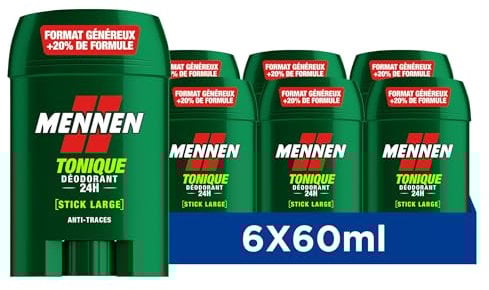 MENNEN - TONIQUE Déodorant Homme 24h - Stick Large - Sans Alcool - Anti-Traces - 60ml - lot de 6