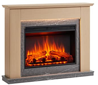 BALDERIA Ajax Elektrokamin, Hellbraun, 1000/2000 W | Elektrischer Standkamin mit Heizung, 3D-Flammeneffekt, LED-Beleuchtung, Fernbedienung programmierbar, Timer, Thermostat
