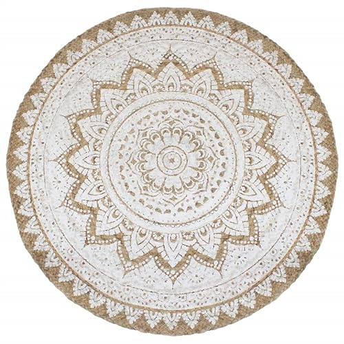 vidaXL Teppich Jute Geflochten Bedruckt Handgefertigt Wohnzimmerteppich Juteteppich Handwebteppich Bodenmatte Schlafzimmer Wohnzimmer Flur 180cm Rund