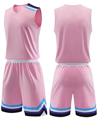 Tenue Basket,Maillot Basket,Ensemble De Basket-Ball pour Adultes/Enfants,Maillot D'entraînement De Basket-Ball sans Manches,Uniforme D'équipe avec Poches (Pink,XXL)