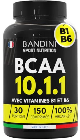 Bandini® BCAA 10.1.1 Aminoácidos de Cadena Ramificada | 150 Comprimidos | BCAA 10 1 1 con Leucina, Isoleucina, Valina, Vitamina B1 y B6 | Sin Lactosa, Vegano | Suplemento Pre y Post Entrenamiento