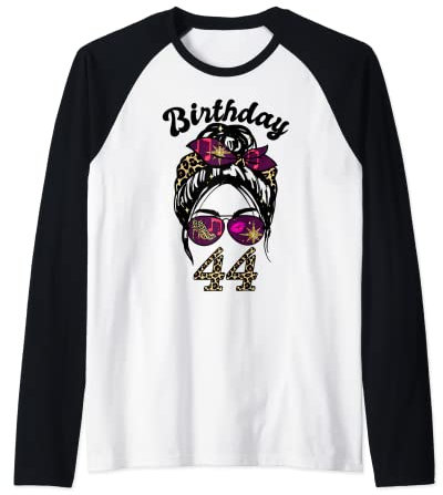 44 Years Old Fabulous Messy Bun Leopard 44. Geburtstag Squad Raglan