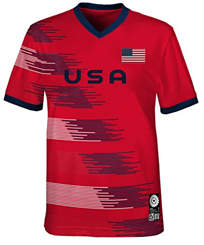 Official 2023 Women's Football World Cup Youth Team Shirt, USA, Red, 8-10 Years