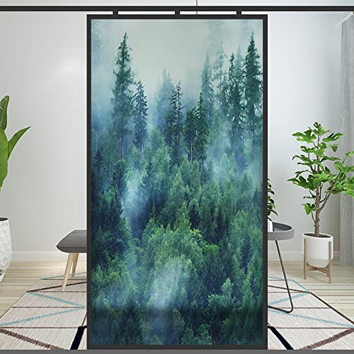 ensterfolie, Privatsphäre, natürlicher nebliger Wald, dekorative Fensterabdeckungen, Buntglasfolie, abnehmbar für Badezimmer, Duschtür, mattiert 15.7x23.6(40x60cm)