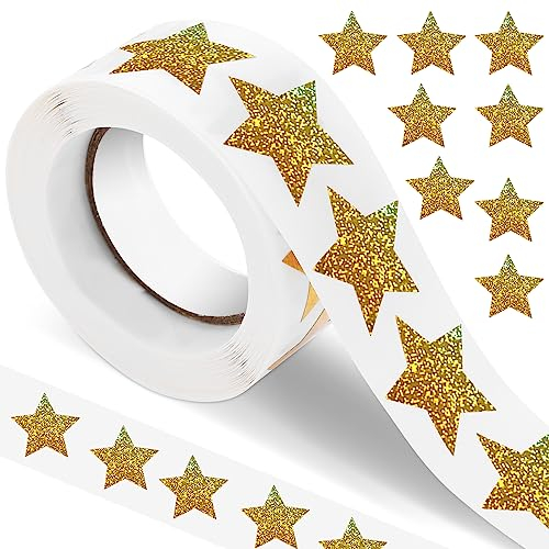 Prasacco 500 Stück Goldene Stern Aufkleber, Goldfolie Sternaufkleber belohnungssticker für kinder Funkelnder Stern Sticker für Schule Klassenzimmer Selbstklebend, für Party Dekoration