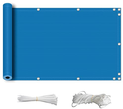 ZQXFZ ecran de Balcon 50x250cm 165g/㎡ Coupe-Vent Assemblage Rapide la Protection de la Vie privée Balcon Ecran Toile Brise Vue -Lac Bleu.