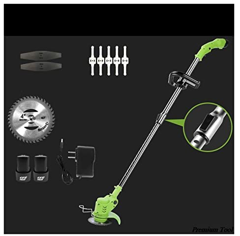 Tosaerba senza fili Tagliaerba elettrico a batteria 12V / 24V con 2xBatteria 800W Tosaerba elettrico al litio Erbacce Potenza Weeder Strumenti for potatura da giardino ( Color : 12v green Type B , Siz