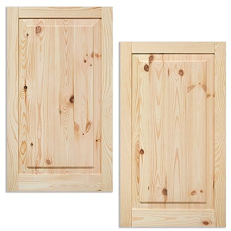 Kassettentür Schranktür Holz RUSTIKAL | 69 x 39,4 cm 2-er Pack Set | unbehandelte Holztür aus Kiefernholz im Kolonialstil und Markflecken als Raumteiler Schiebetür für Regale, Schränke, Möbel