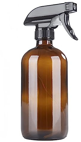 500ml 17oz Empty Amber Glass Spray Bottles Refillable Boston Round Bottle Container Jar with Trigger Handle Adjustable Fine to Stream Output for Cleaning Solutions Essential Oils Plants