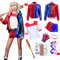 Amycute Quinn Cosplay Kostüme für Erwachsene, Mädchen Bösewicht Suicide Kostüm Kit enthalten Jacke, T-Shirt, Shorts und Handschuh für Halloween Karneval Cosplay (Erwachsene, S)
