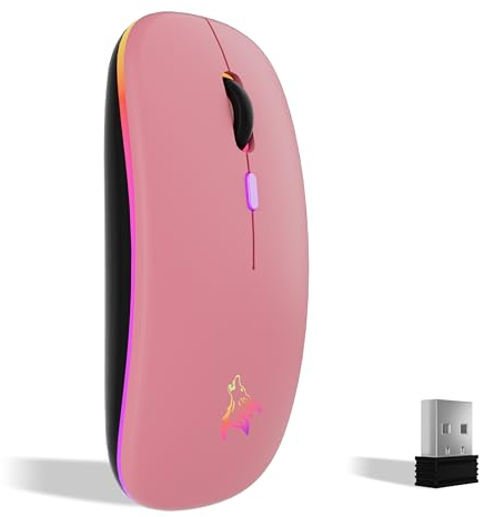 TQQ Raton Inalambrico Recargable, Ratón Retroiluminado de 7 Colores con Mini Receptor USB de 2,4 GHz, Raton Gaming, Compatible con Laptop, PC, Ordenador, Chromebook, Notebook y iPad, etc