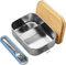 WOLAFOO Premium Edelstahl Lunchbox mit Holzdeckel 1500ML, Brotdose mit 3 Fächern, Bento Box mit Besteck-Gabel &Löffel Geeignet für Schule, Arbeit, Picknick