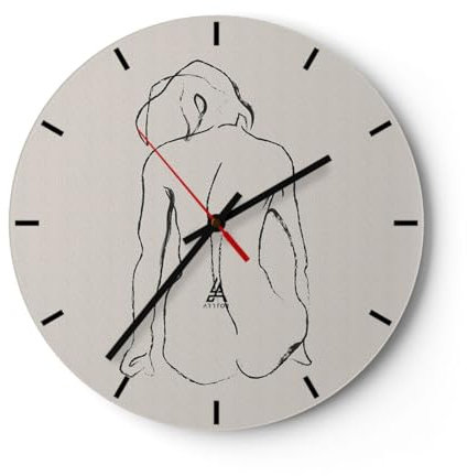 Modern Wanduhr Akt Linie Zeichnung 40x40cm Rund Groß Wand Uhr Glas Analog Zimmeruhren Küche Büro Wohnzimmer Glasuhr Wall Clock Dekoration Design Wanddekoration Küchenuhr C3AR40x40-5900