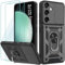 Yohii Coque pour Samsung Galaxy S23 FE 5G 6.4 Pouces, avec 2 Pièces Verre Trempé, Lentille Coulissante Couverture, Support 360° Rotatif Militaire PC Armor Etui, Noir