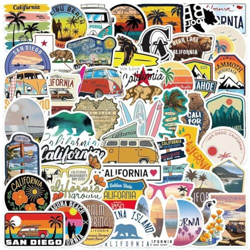 Fituenly 50pcs Classic Art Stickers Aesthetic California Stickers Vinyl Waterproof Sticker for Laptop Skateboard Luggage Phone