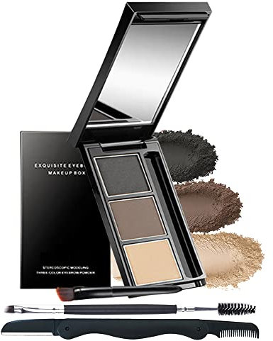 Palette à sourcils Poudre Waterproof- À Sourcils Longue Tenue Maquillage Sourcil Poudre 3 IN 1 Palette À Sourcils, Résultat Naturel Facile à colorer, Avec Pinceau, Rasoir à sourcils Et Miroir-Set 03