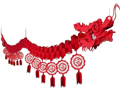Décor de Dragon Chinois Décorations du Nouvel an Chinois 2024 Longues décorations de Dragon Chinois avec 12 charmes de fête Lunaire pour Les magasins, Maison, Quartier Chinois, 102