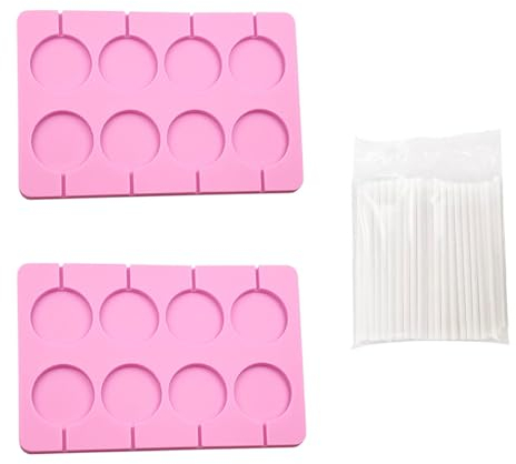 LEEQ Moules à Sucettes Ronds en Silicone - 2pcs Bâtonnets de Sucettes Moules à 8 Cavités Rondes, avec 100 bâton de Papier, Moule à Bonbons Durs pour Faire des Sucettes Chocolat Gelée Bonbon