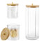 Skibetfo 3Pcs Cotton Pad Holder with Bamboo Lids - Dispenser & Storage Jars for Bathroom, Makeup Accessories & Hair Ties
