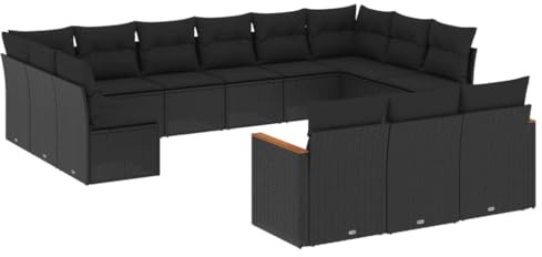 vidaXL Garten Sofagarnitur mit Kissen 13-TLG., Gartenmöbel Gartengarnitur, Sitzgruppe Sitzgarnitur, Lounge Sofa Garnitur Terrasse, Schwarz Poly Rattan