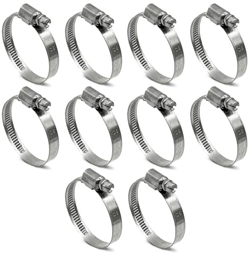 CHUN YUNG DA Geprägte Schlauchschellen W4 Edelstahl 304 DIN 3017 – Größe 24, 32-50 mm Spannbereich, 9 mm Bandbreite, Rostfrei für Poolschläuche (1-1/4 bis 2 Zoll), 10er Pack
