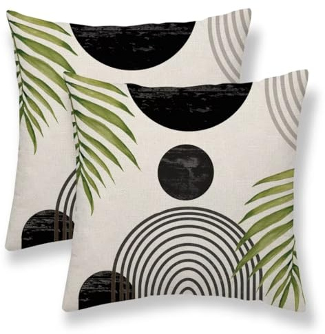 Mid Century Kissenbezüge, Sommer, Boho, modern, Retro, Abstrakter schwarzer Sonnenuntergang, dekorativ, für Bett, Couch, Sofa, Heimdekoration, 50,8 x 50,8 cm, 2 Stück