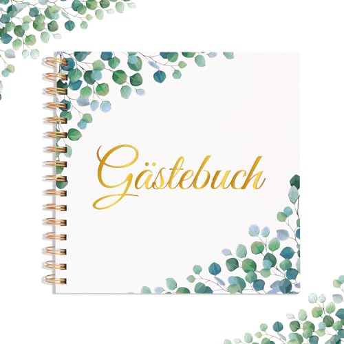 LOHAME Gästebuch Hochzeit Eukalyptus Hochzeitsgästebuch 22 * 21cm Grünes Blätter Hochzeitsbuch Goldene Hochzeit Erinnerungsbuch Hochzeitsgeschenk für Hochzeit Erinnerungen (60 Doppelseiten)