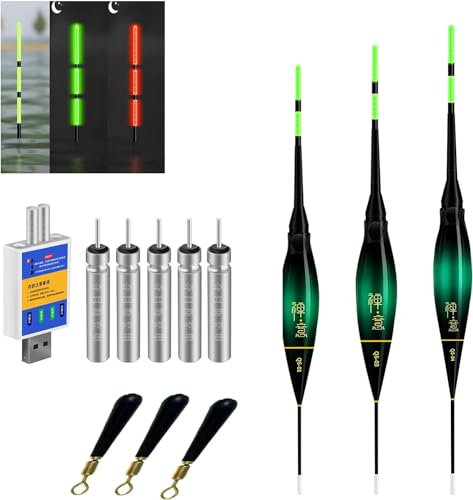 2 Stück Led Posen Angeln Mit Ladegerät Und Akkus, Posen Angeln Mit Gravity Sensing Und Basis, Angel Zubehör Zum Tauchgebiet Angeln Am See, Fluss Oder Teich (3pcs Posen Angeln Set-D)